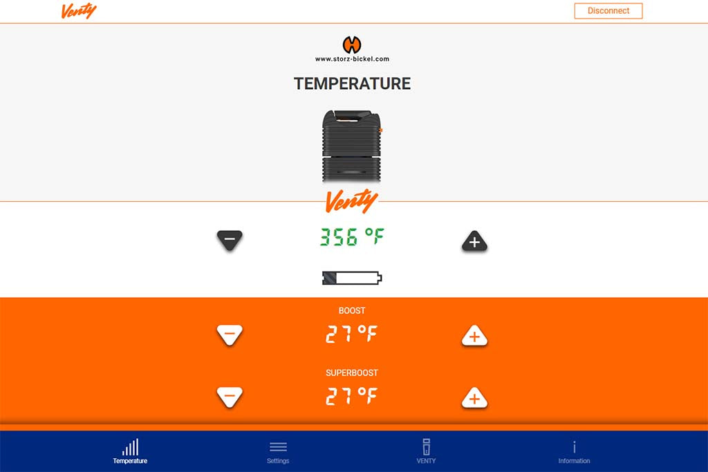 Venty Vaporizer Review Storz & Bickel Web App Screen