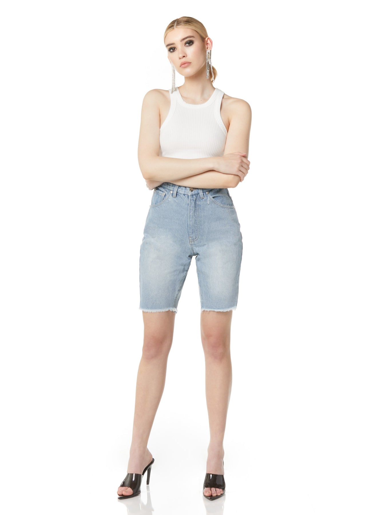 long denim shorts high waisted