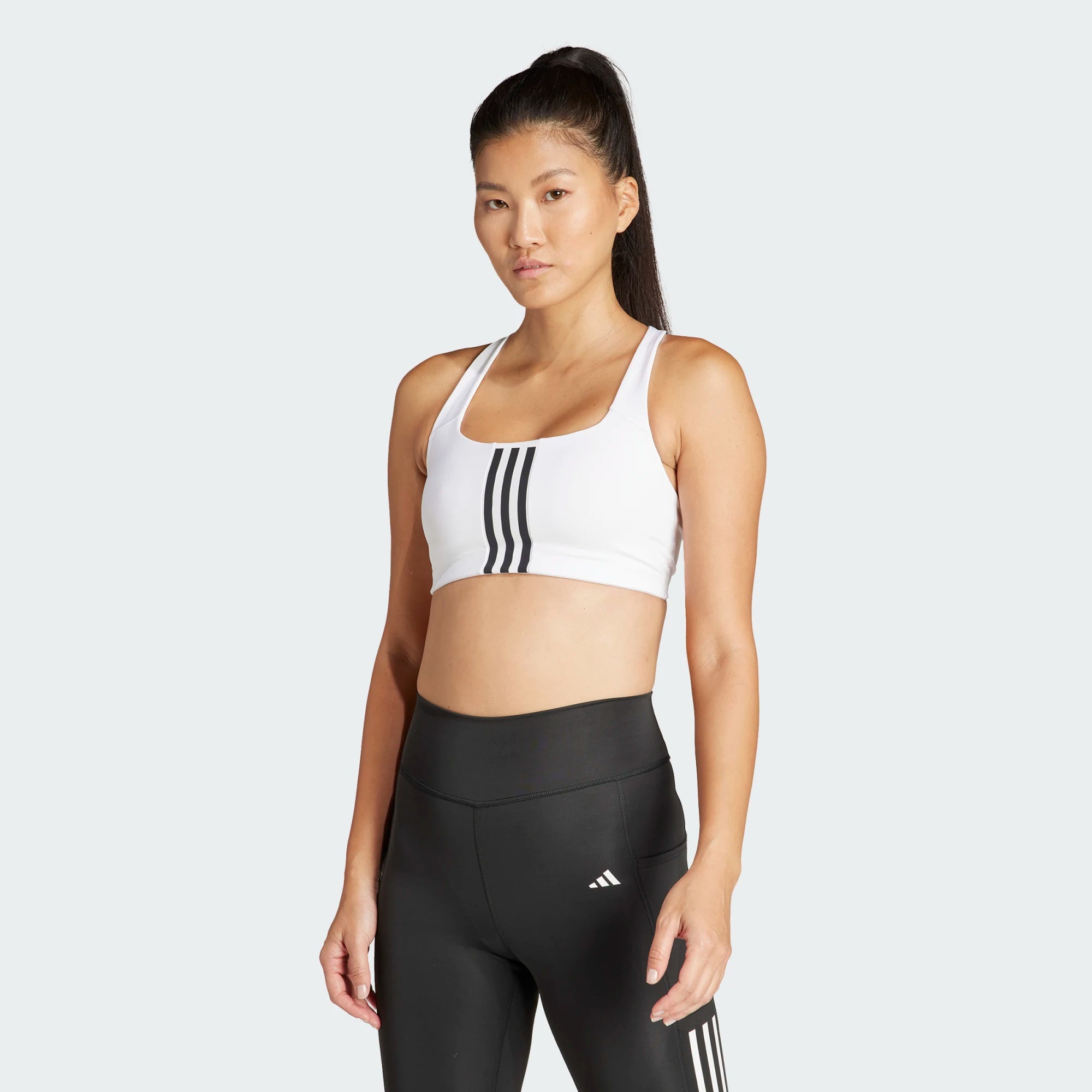 adidas Powerimpact Training Medium-Support 3-Stripes Bra - White