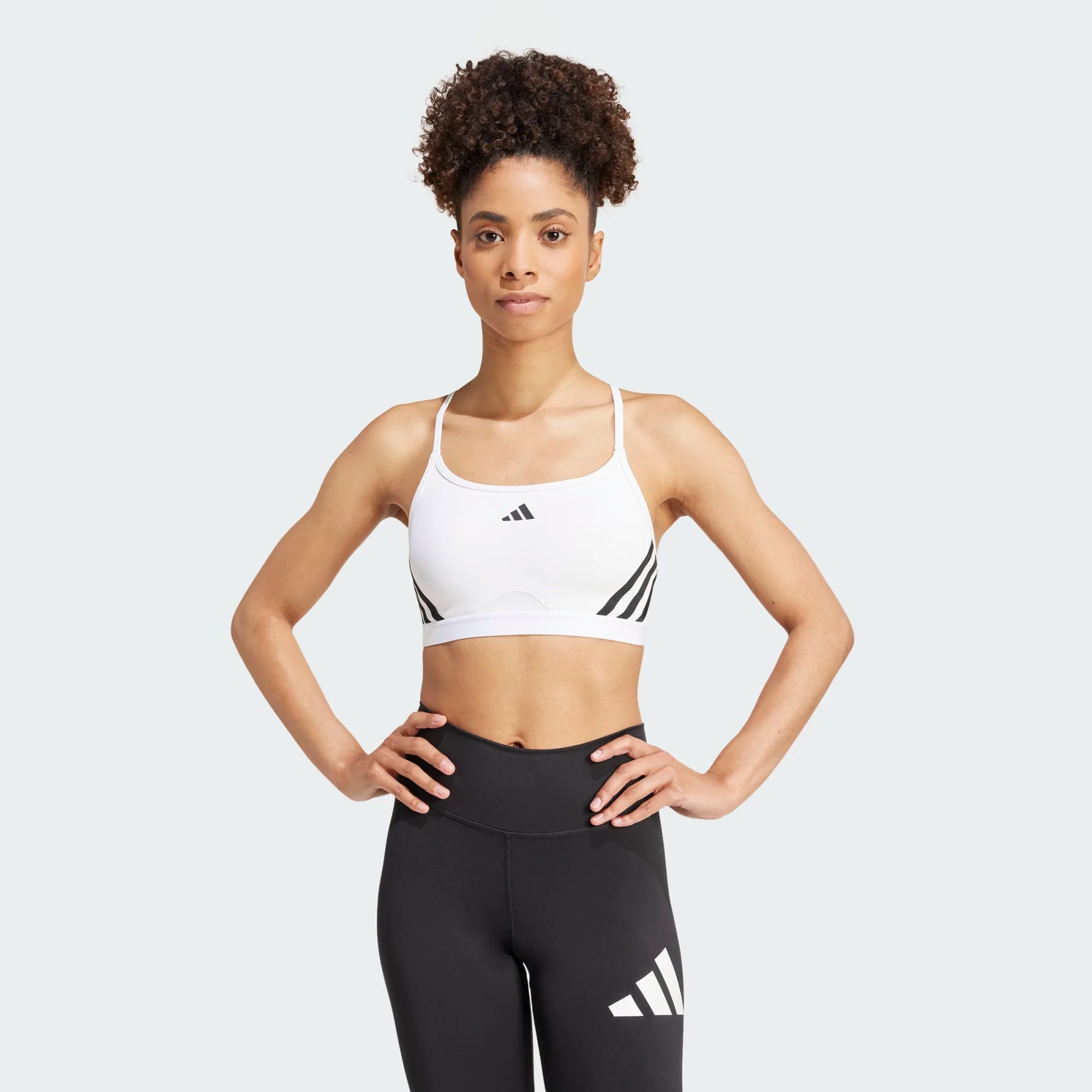 adidas AeroReact 3 Stripe Training Bra - White