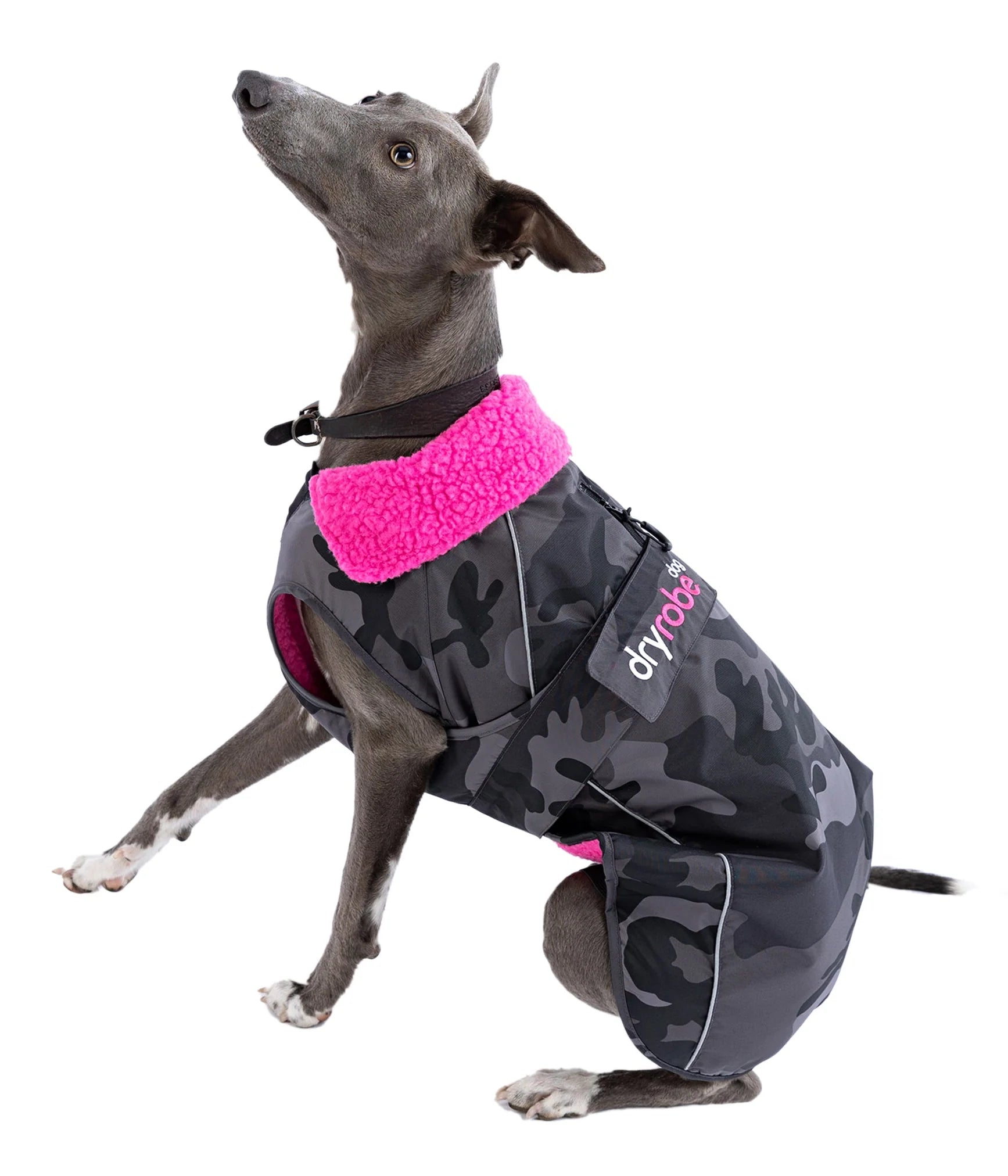 Dryrobe Dog Coat - Black Camo and Pink