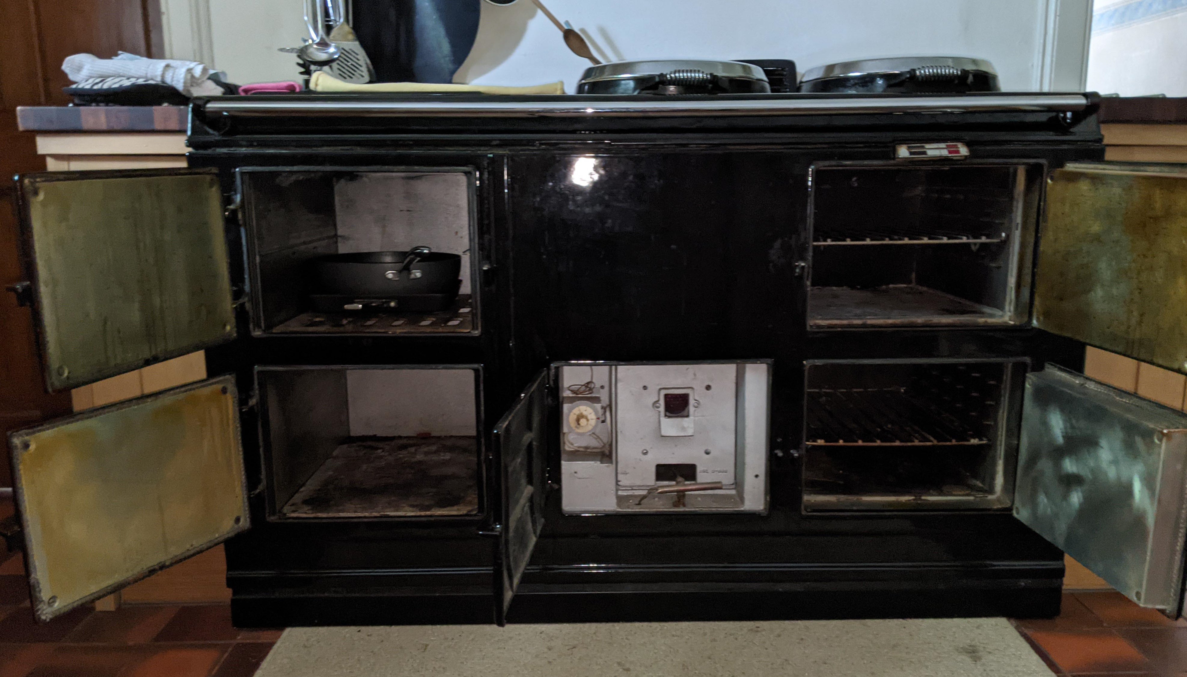 black 4 oven aga range cooker before refurb and conversion