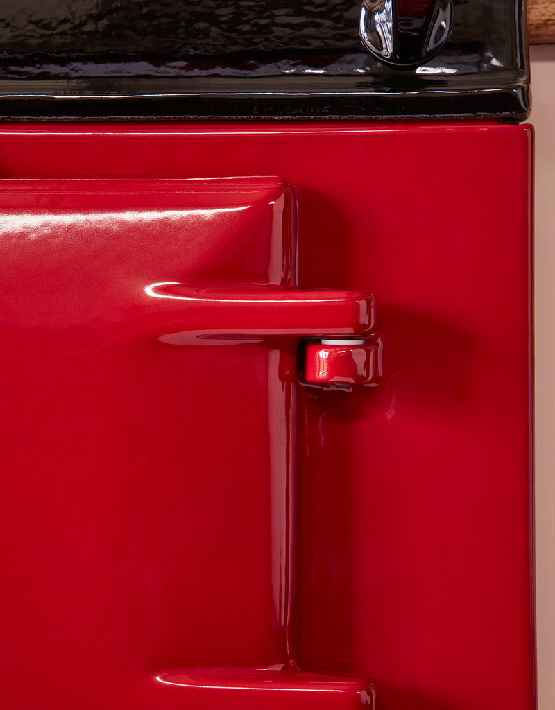 Red Aga range cooker closeup