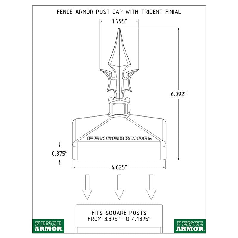 Fence Armor® Post Cap with Trident Finial