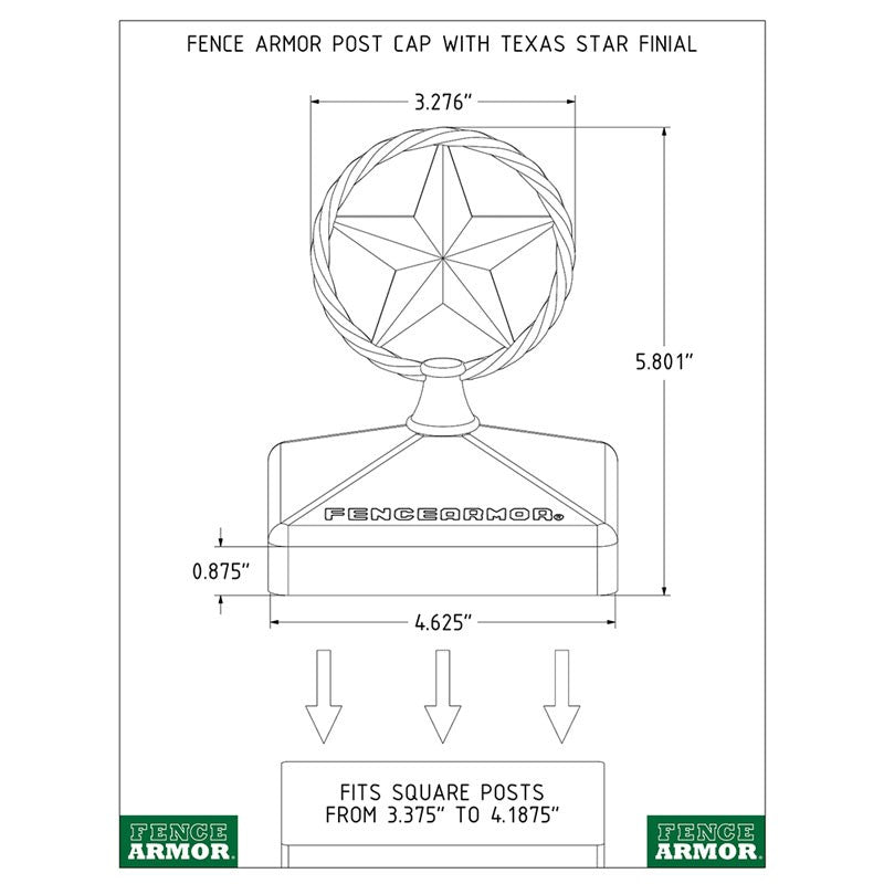 Fence Armor® Post Cap with Texas Star Finial