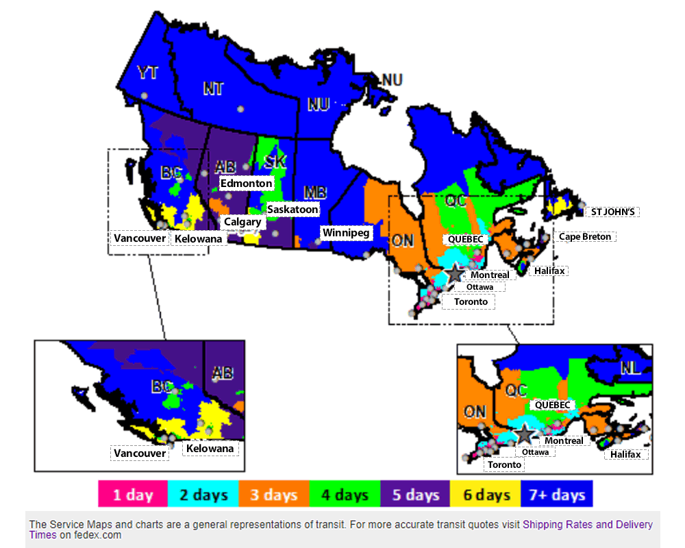 FedEx Ground Service Timing Map