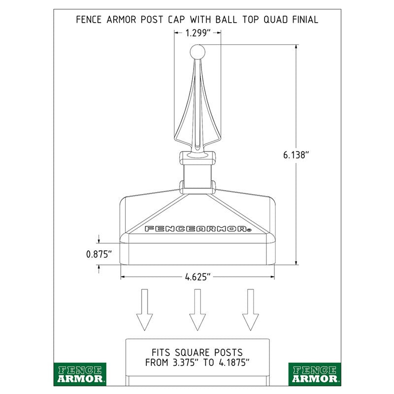 Fence Armor® Post Cap with Ball Top Quad Finial