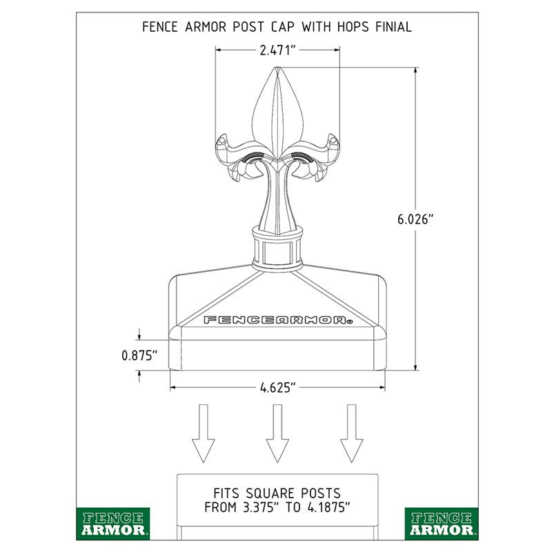 Fence Armor® Post Cap with Hops Finial