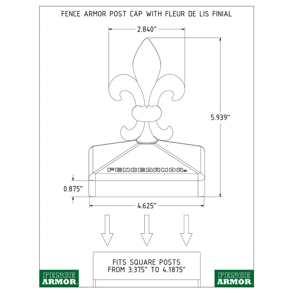 Fence Armor® Post Cap with Fleur De Lis Finial