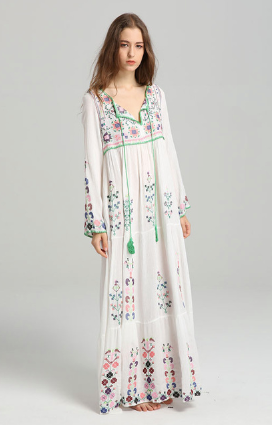 'Sophia' Floral Embroidered Long Sleeve Maxi Dress (2 Colours)