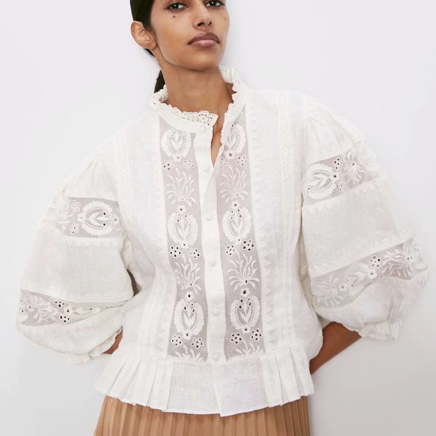 'Collette' White Paisley Embroidered Lace Shirt | Bohemian Boho Style ...