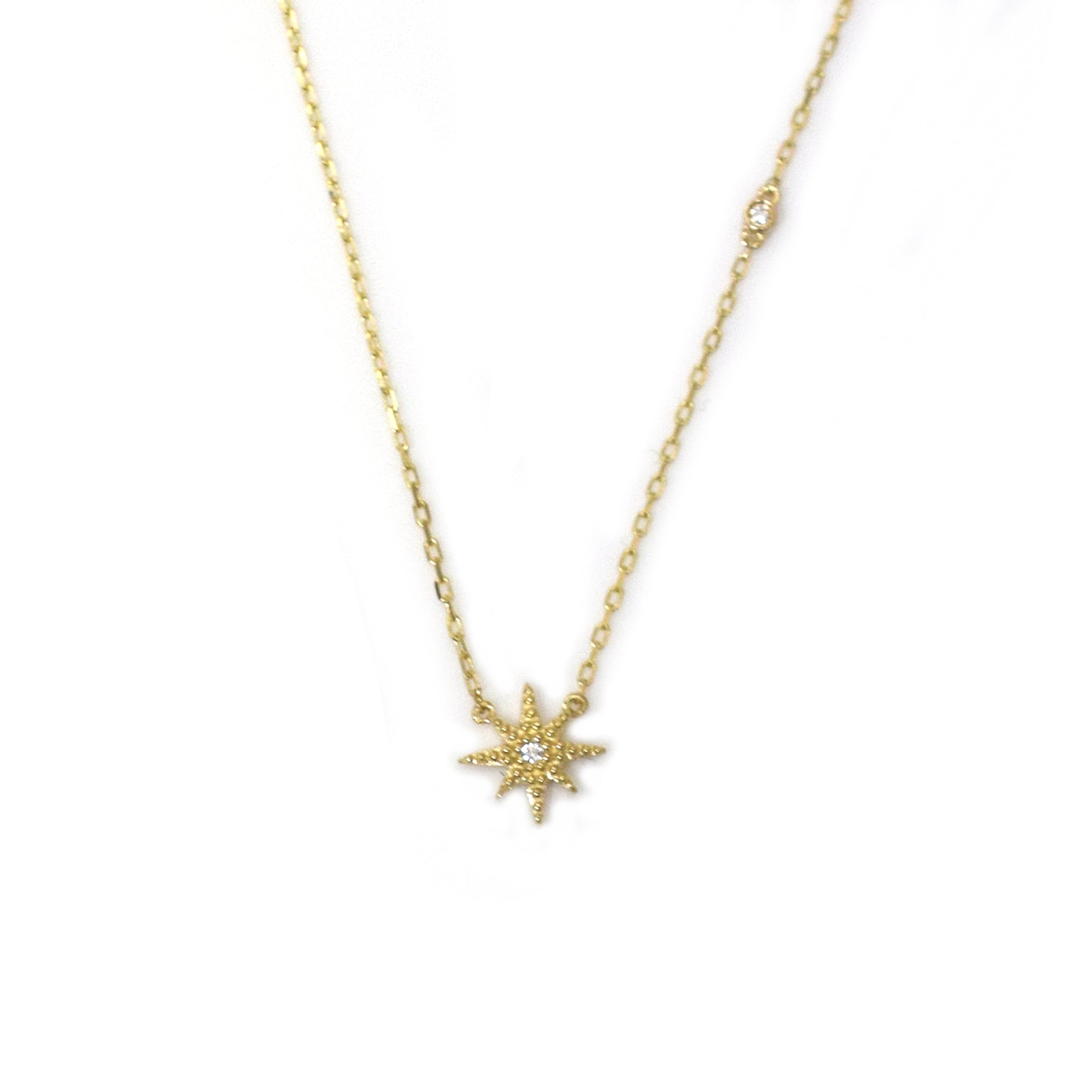 Yellow Gold Star Pendant Necklace with Red Stardust