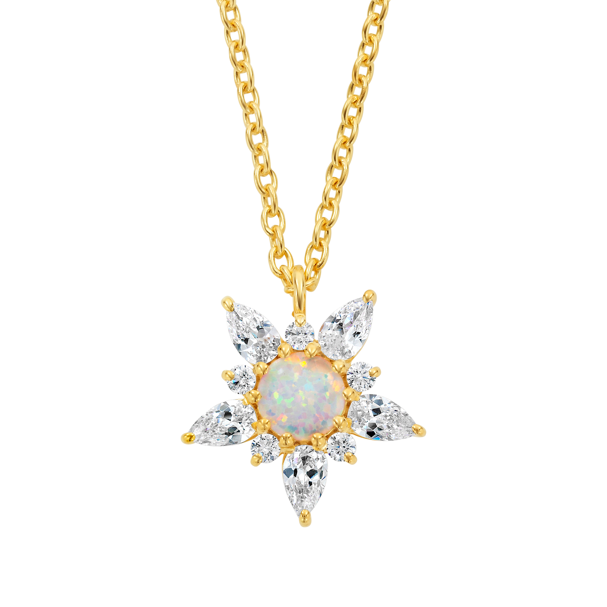 Opal CZ Star Pendant, Gold Filled Star Burst Charms Dainty