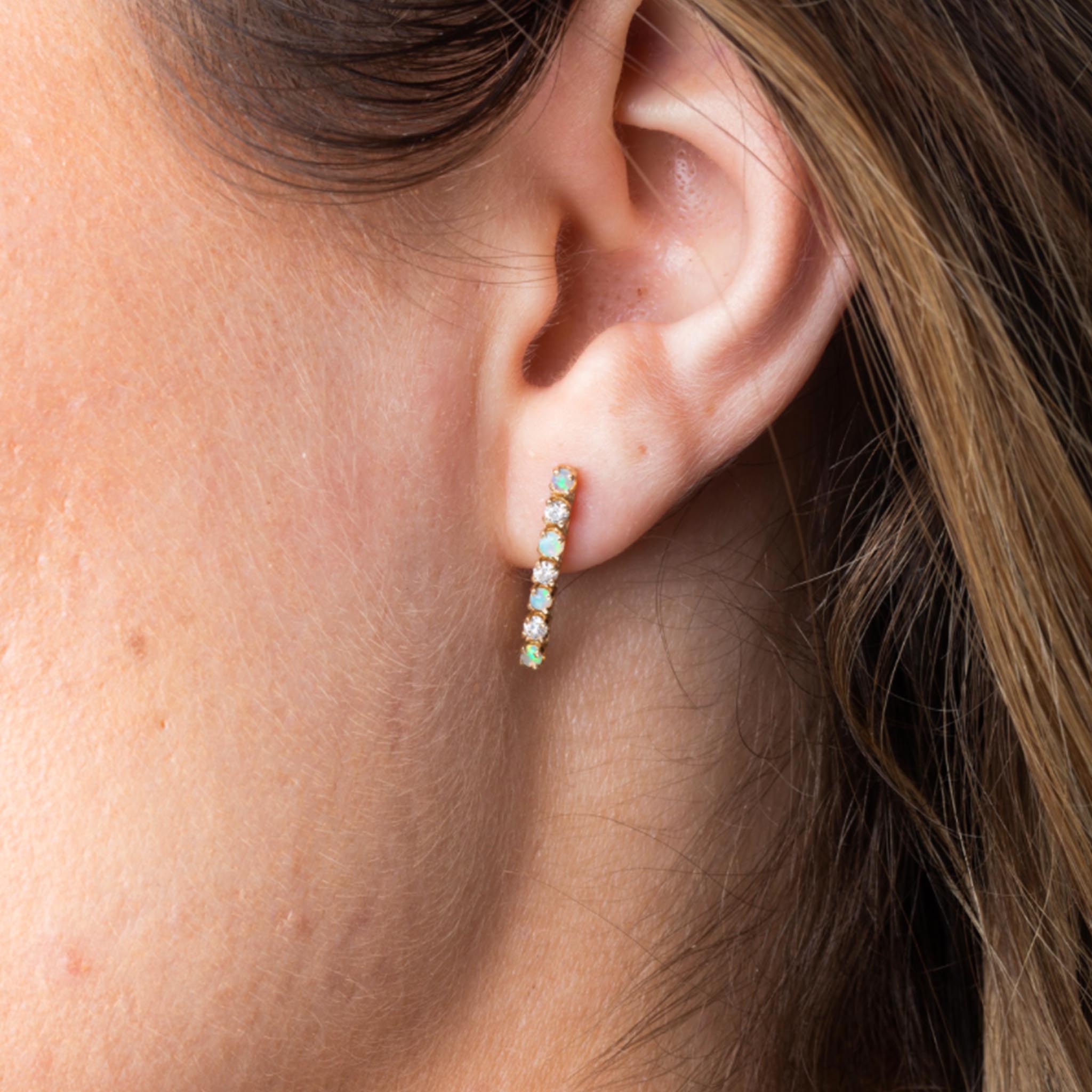 14kt Opal and Diamond Barre Studs