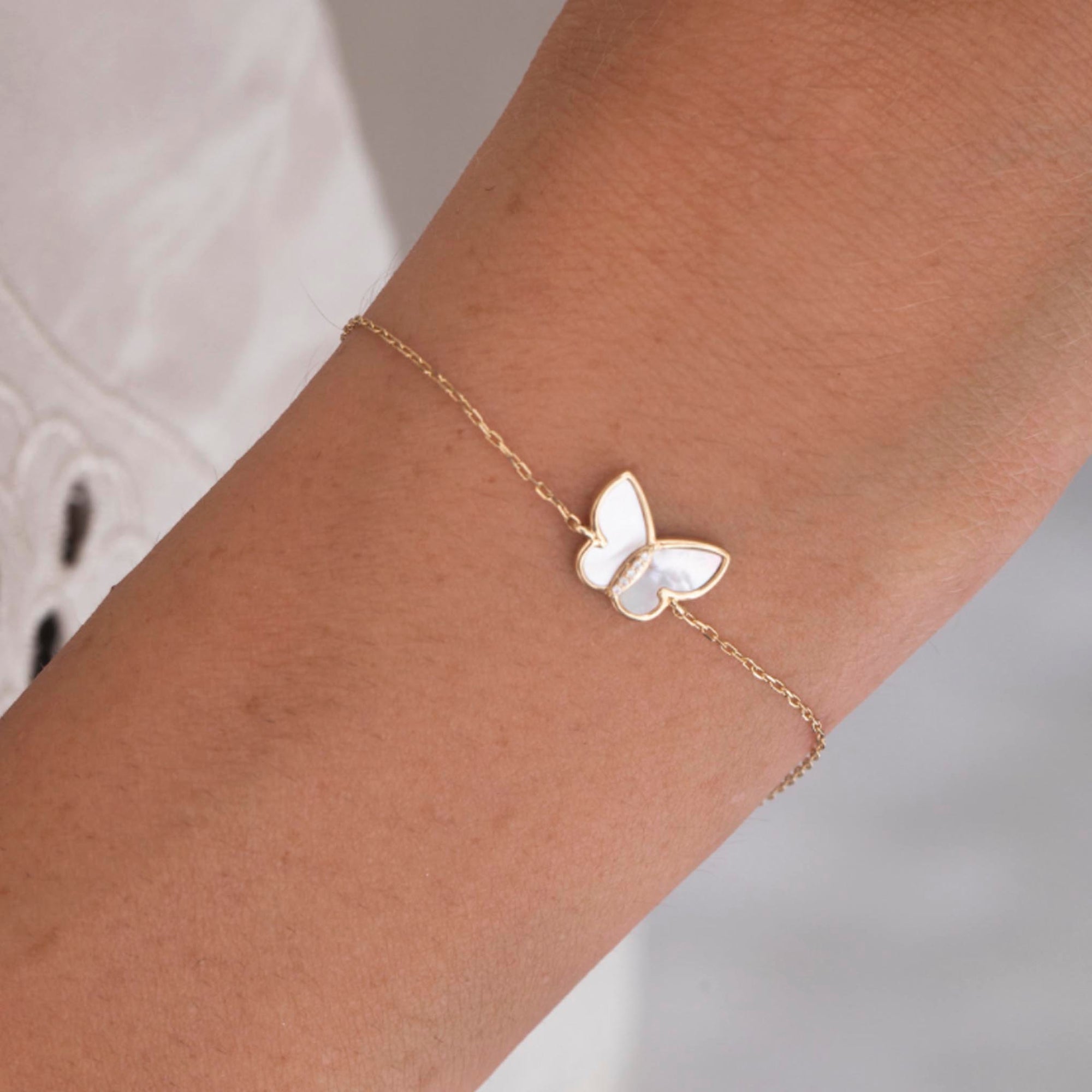 10kt Mother Of Pearl Butterfly Bracelet