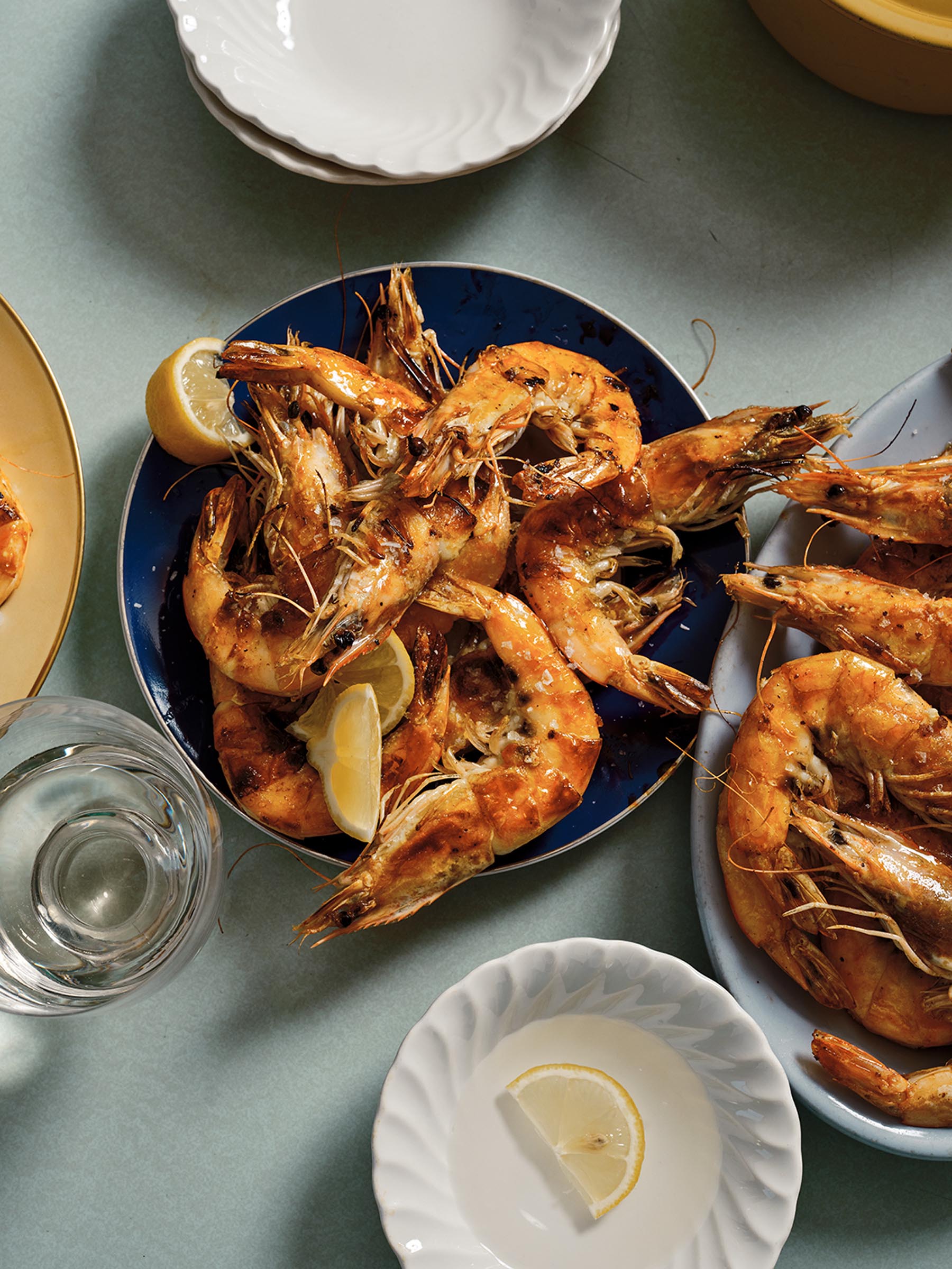 garlic shrimp a la plancha prepared dish on a plate