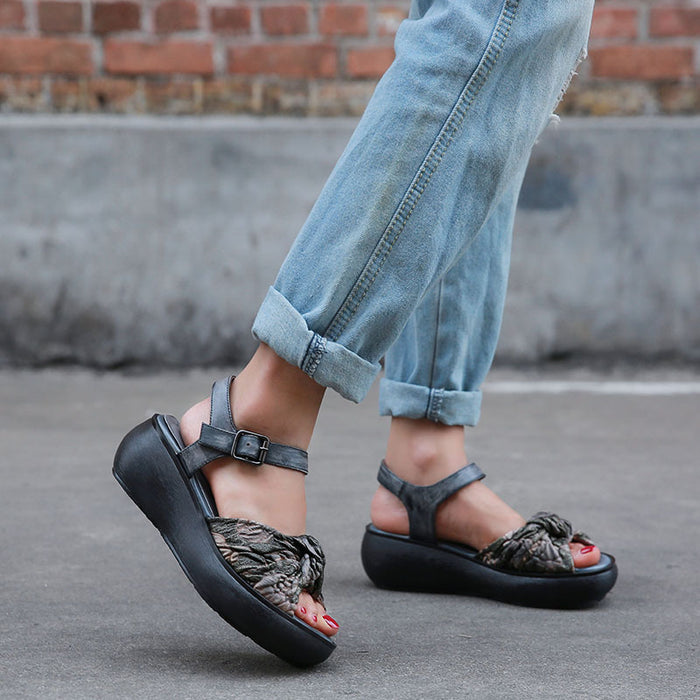 Women Retro Leather Summer Platform Sandals — Obiono