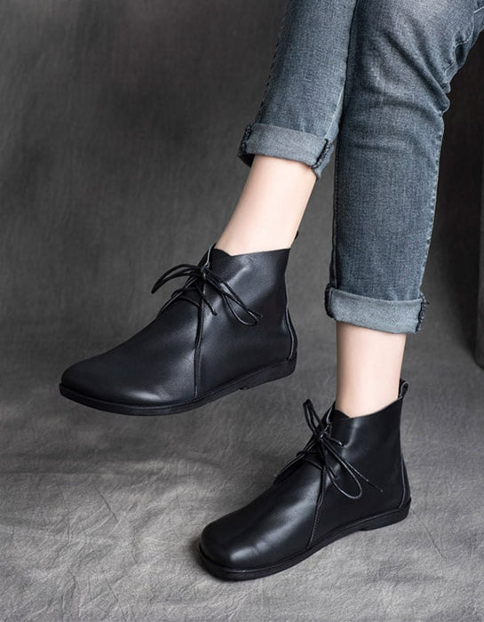 Genuine Leather Handmade Lace-Up Short Boots — Obiono