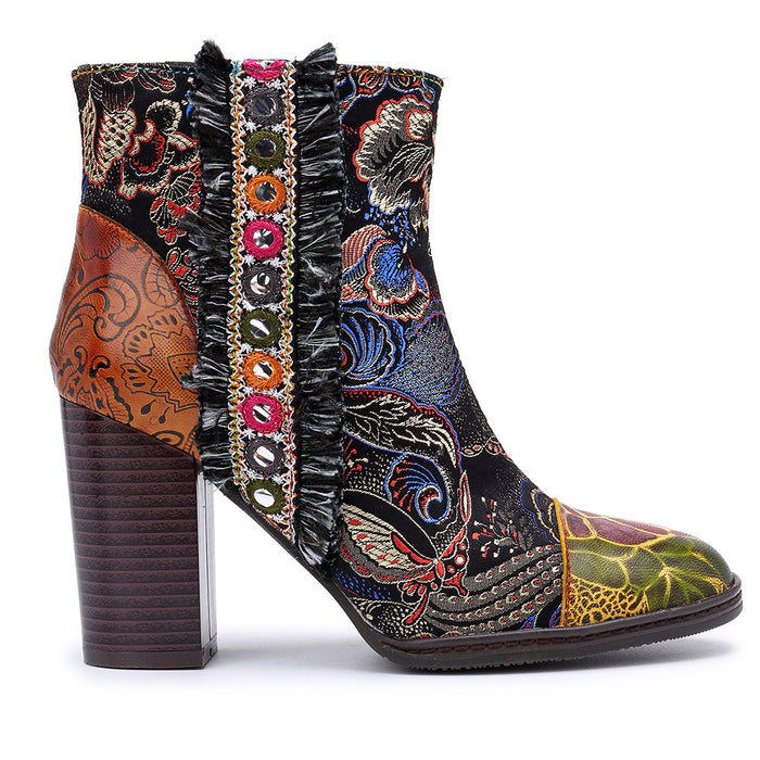 Handmade Retro Floral Ethnic Chunky Boots 36-42 — Obiono