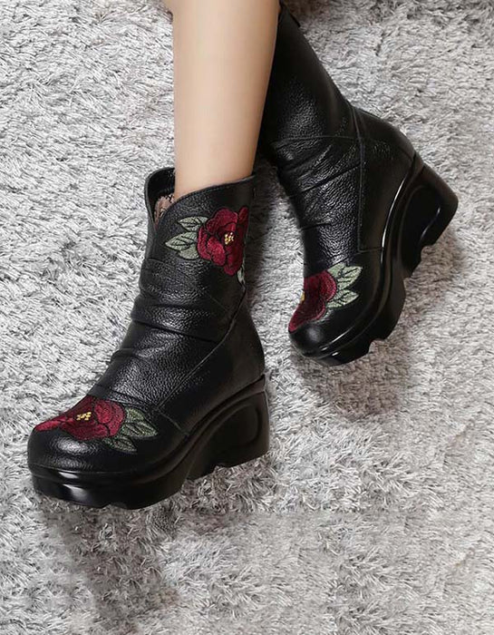 Ethnic Style Embroidery Wedge Boots for Winter — Obiono