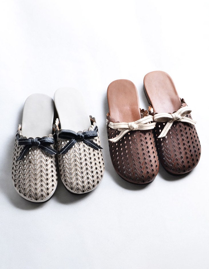 Handmade Leather Hollow Cow Tendon Slippers — Obiono