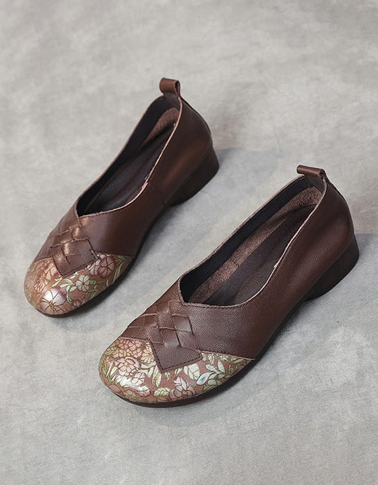 Handmade Leather Printed Retro Flat Shoes — Obiono