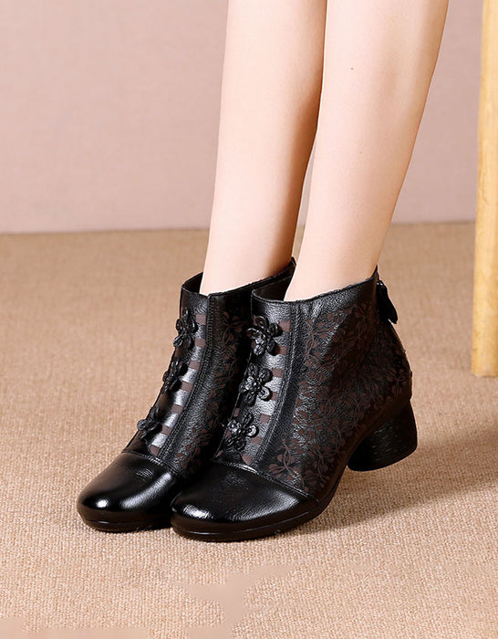 Handmade Carved Comfortable Retro Chunky Boots — Obiono