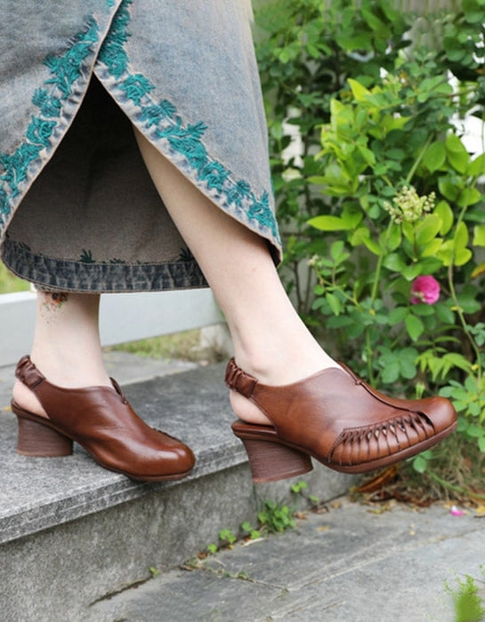 Handmade Retro Leather Chunky Heels — Obiono