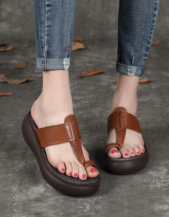 Handmade Retro Leather Wedge Slippers — Obiono