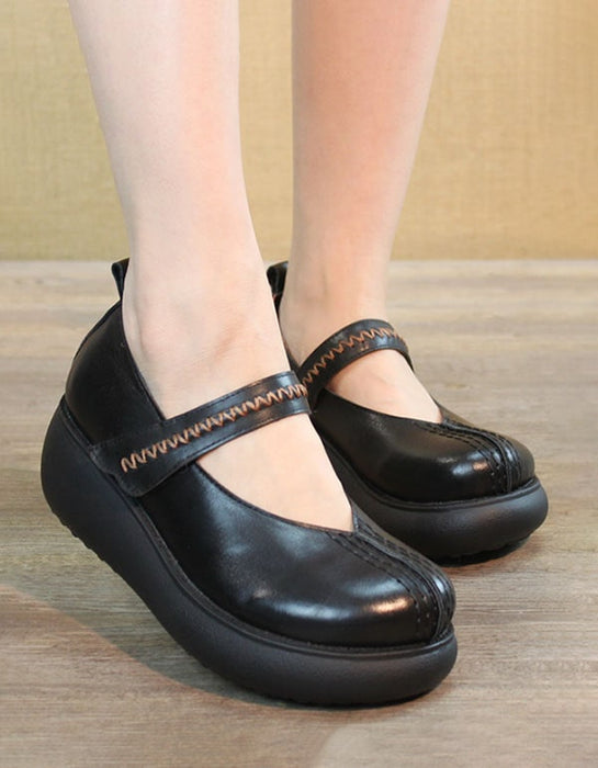 Handmade Retro Leather Round Head Women Shoes — Obiono