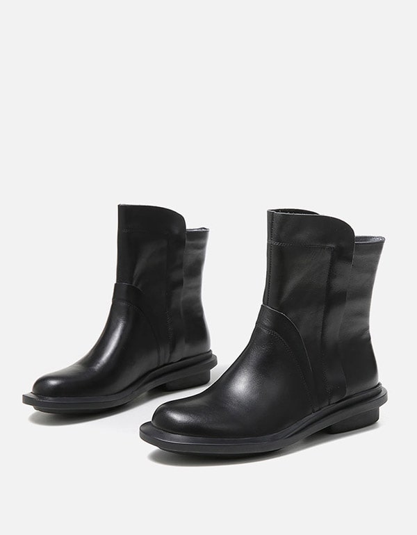 OBIONO Round Head Leather Chelsea Short Boots — Obiono
