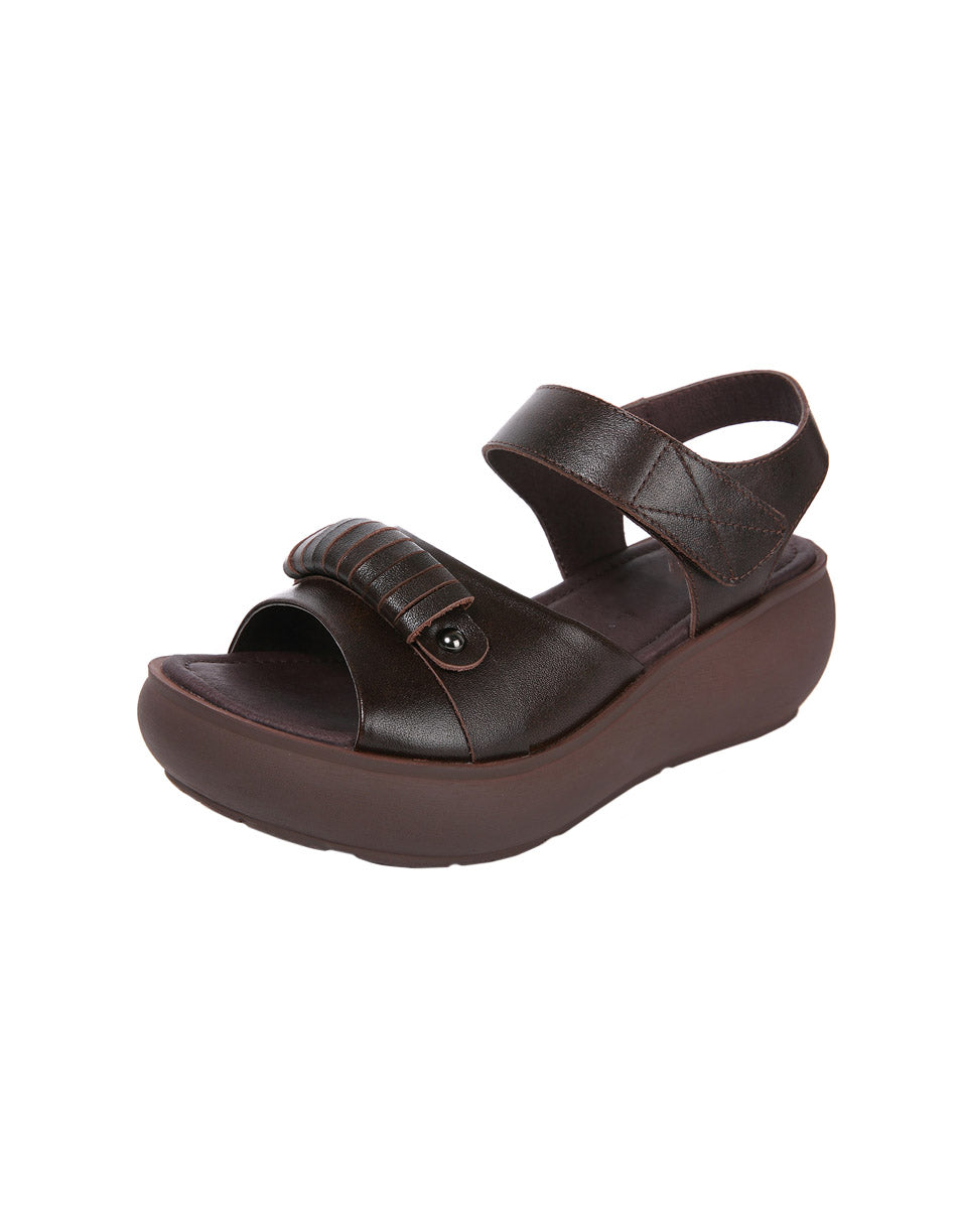 Retro Leather Women Summer Wedge Sandals | Obiono