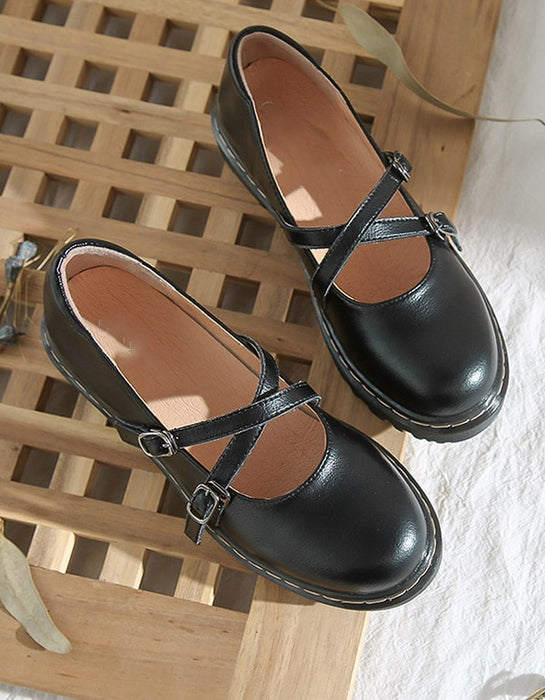 Spring Autumn Vintage Buckle Mary Jane Shoes — Obiono