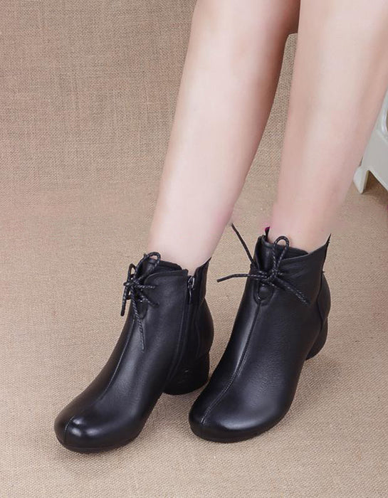 Spring Retro Leather Boots Chunky Heel — Obiono