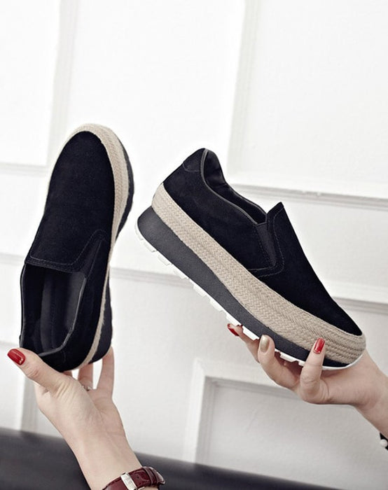Suede Woven Casual Thick Heel Walking Shoes — Obiono