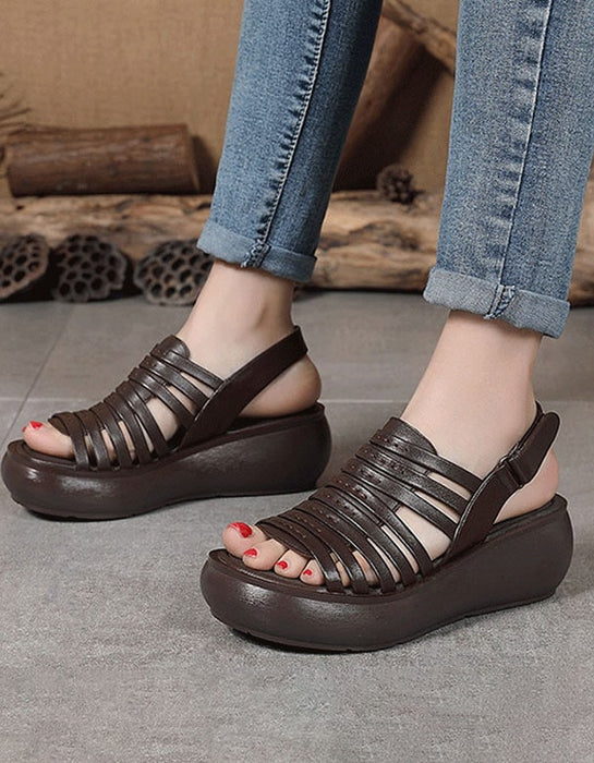 Retro Leather Summer Colorful Wedge Sandals
