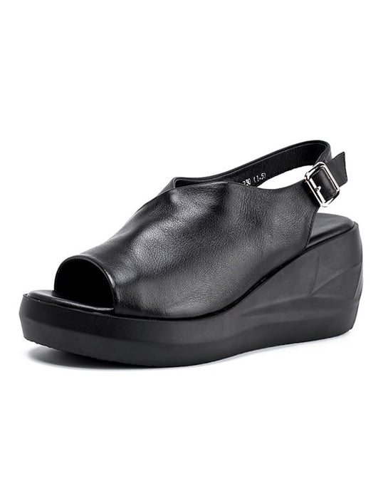 Summer Leather Open Toe Wedge Heel Sandals