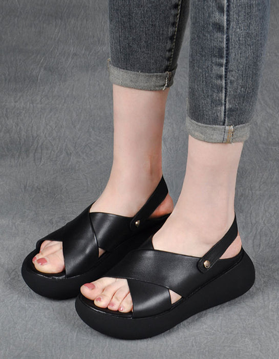 Summer Retro Leather Platform Beach Sandals — Obiono