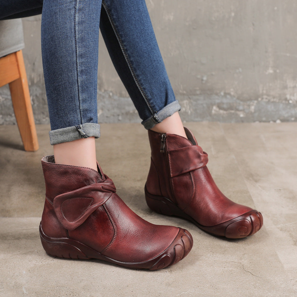 Winter Retro Handmade Leather Short Boots | Gift Shoes — Obiono