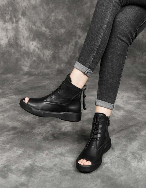 Summer Open Toe Retro Leather Sandals Boots — Obiono