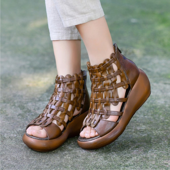 Summer Hand-Woven Retro Wedge Sandals — Obiono