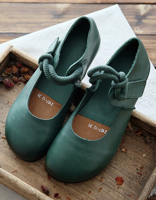 Women's Comfortable Retro Flat Shoes Green — Obiono