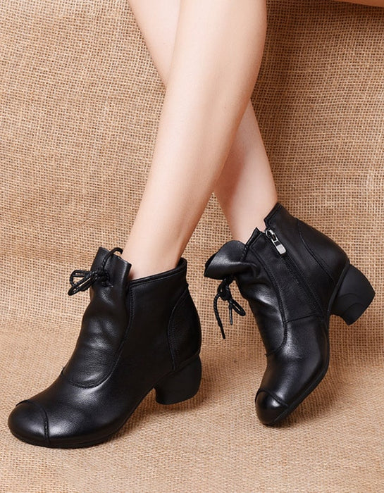 Women's Soft Leather Retro Chunky Boots — Obiono