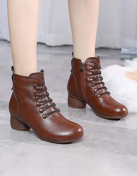 Autumn Winter Retro Leather Comfy Women Chunky Boots — Obiono