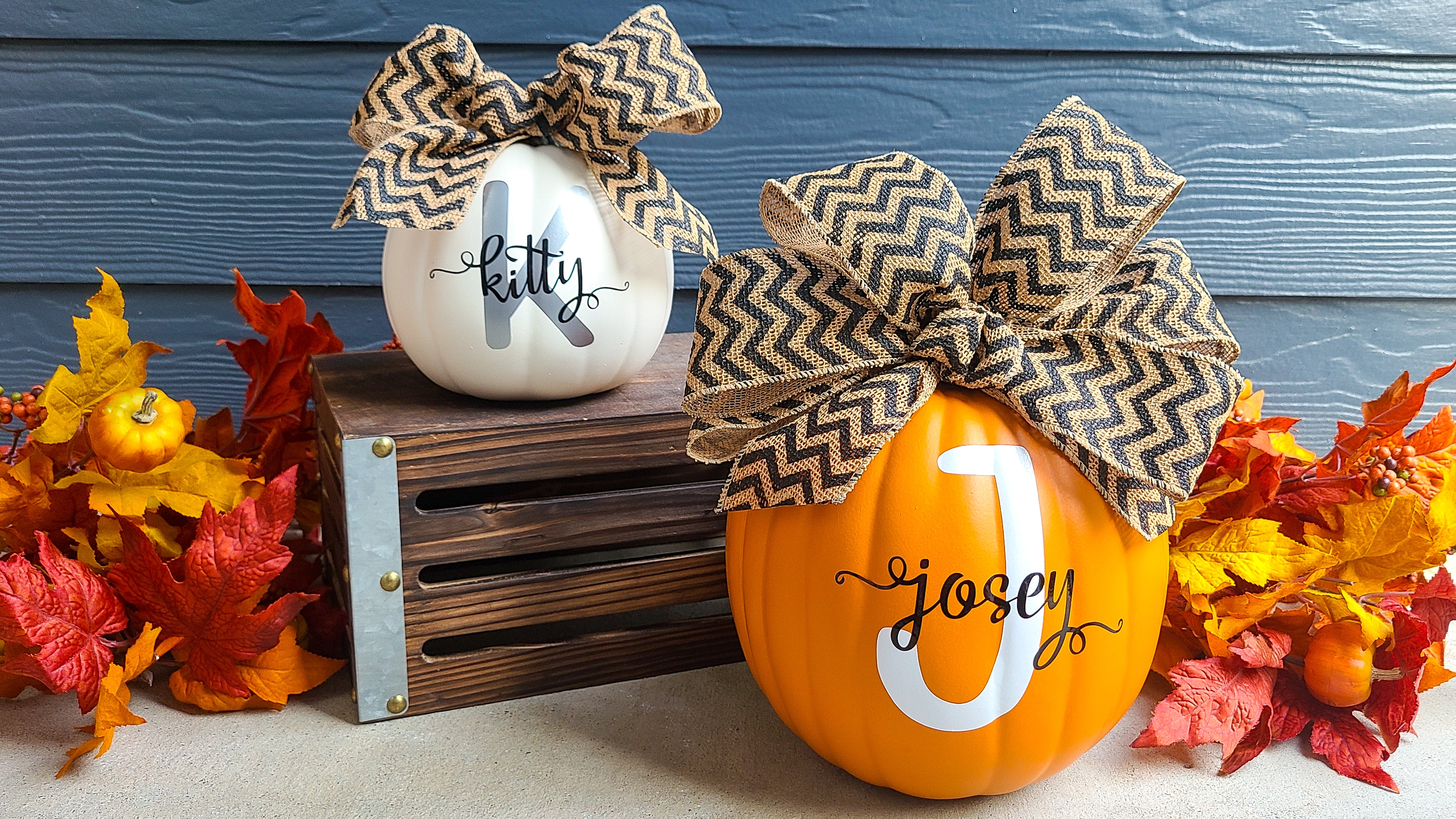 Monogrammed Pumpkins made with Adhesive Vinyl No Carve