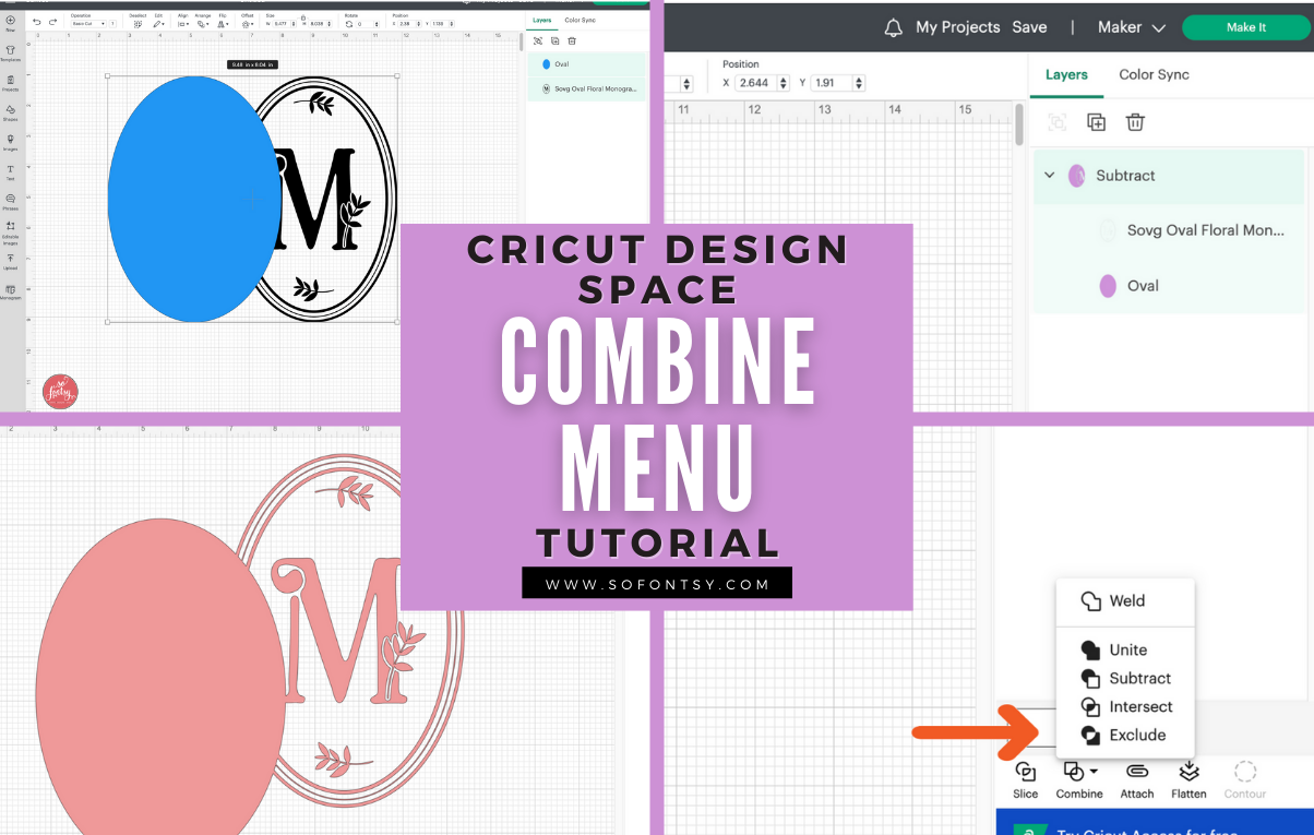 Cricut Design Space Combine Menu Tutorial