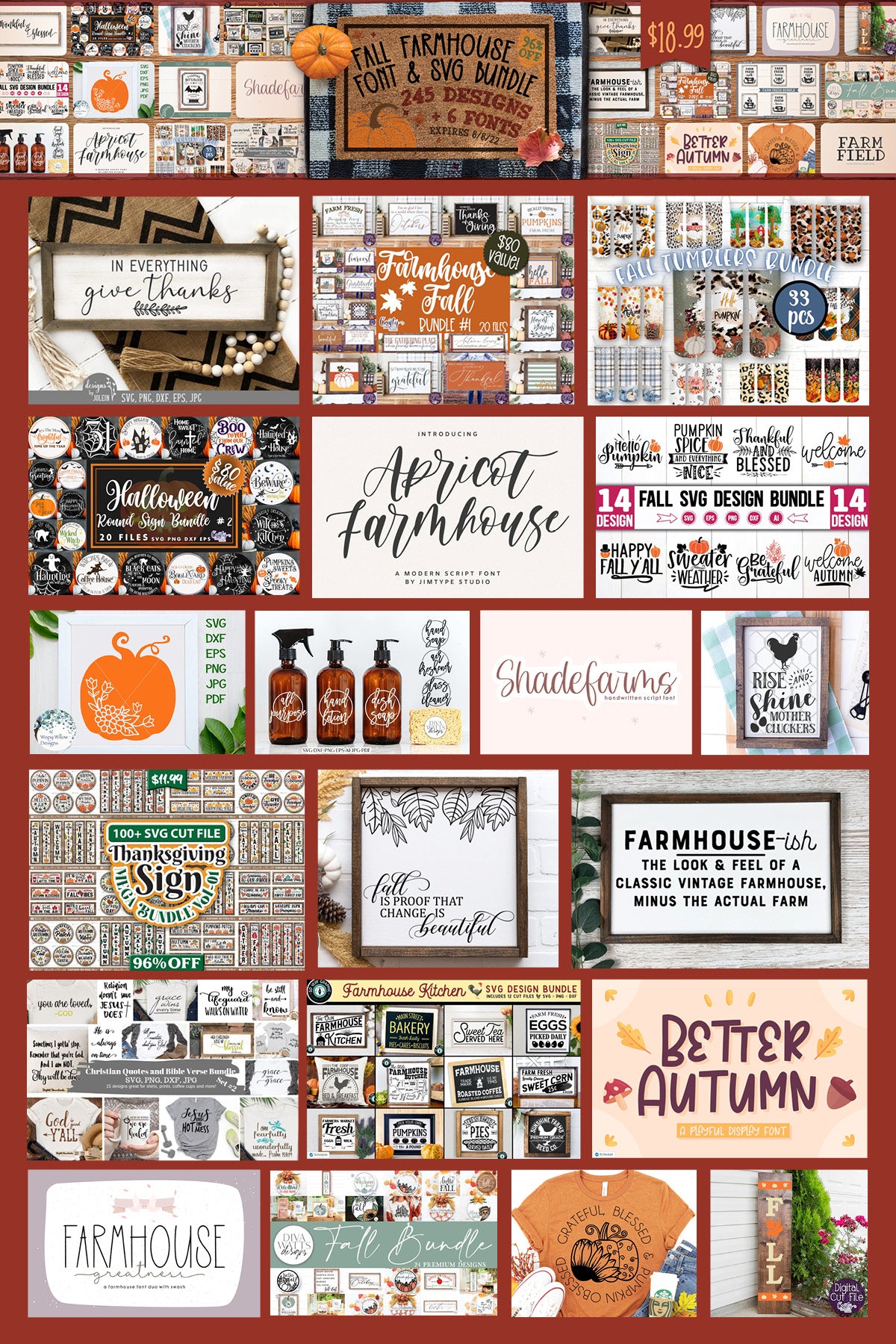 Fall Farmhouse SVG Design & Font Bundle from So Fontsy