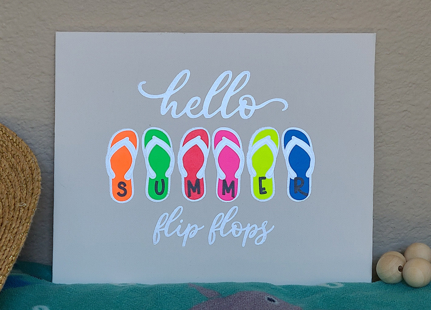 Hello Summer Flip Flops HTV Siser Easyweed on Canvas