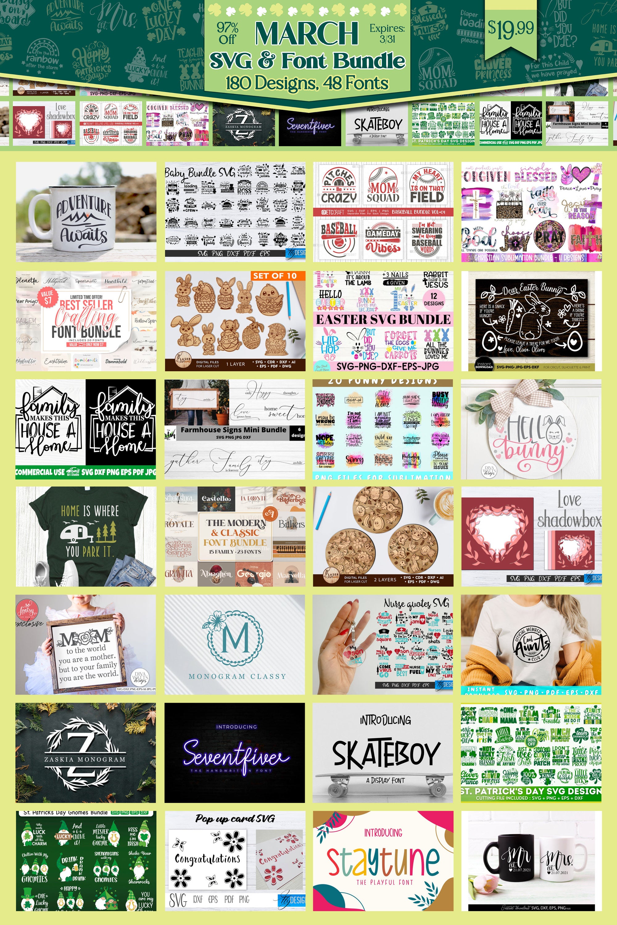 March 2022 SVG Design & Font Bundle So Fontsy