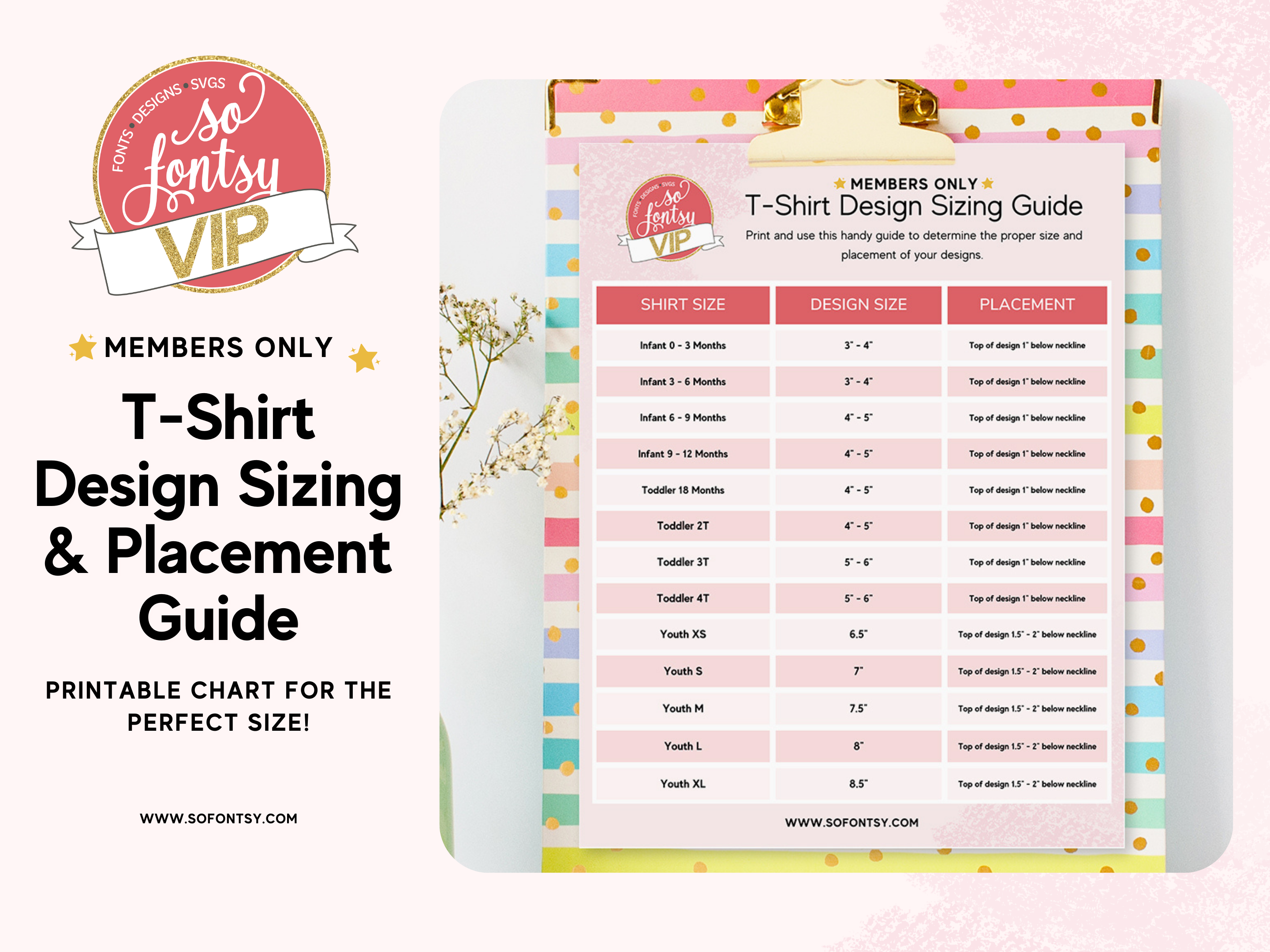 T-shirt Design Sizing & Placement Guide Printable So Fontsy VIP